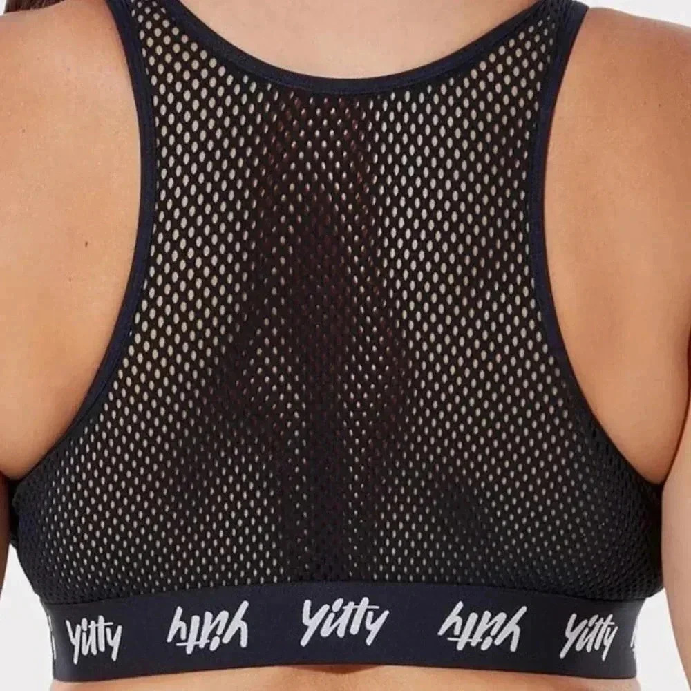 Black yitty Sprits Bra Size S mesh back plunge neckline cross front bralette - Picture 2 of 10